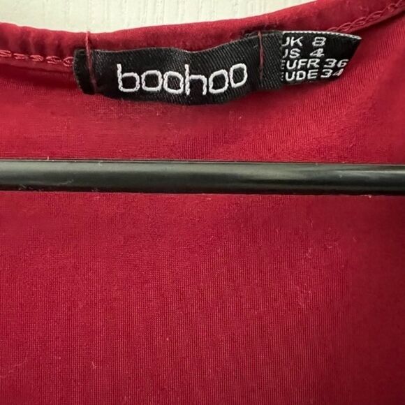 BooHoo Long Sleeve Shoulder Cut Out Maroon Blouse - Picture 4 of 4